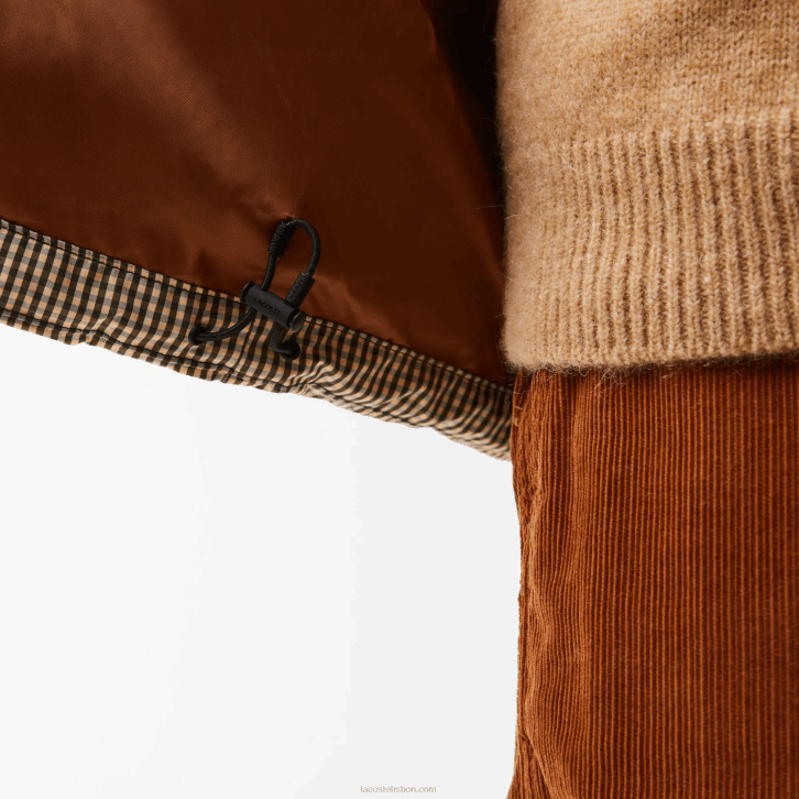 homens Lacoste bege marinho verde caqui 87e Jaqueta acolchoada de sarja com estampa xadrez 08D0399