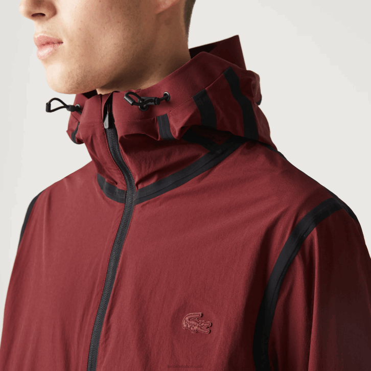 homens Lacoste bordeaux zs1 jaqueta leve com capuz e letras 08D01283