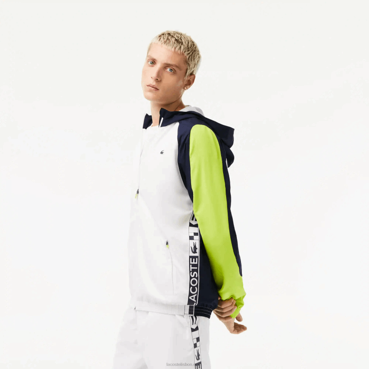 homens Lacoste branco azul marinho amarelo 6f5 jaqueta de tênis color block esportiva 08D01274