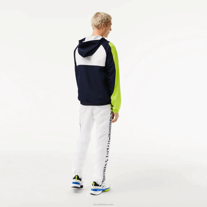 homens Lacoste branco azul marinho amarelo 6f5 jaqueta de tênis color block esportiva 08D01274