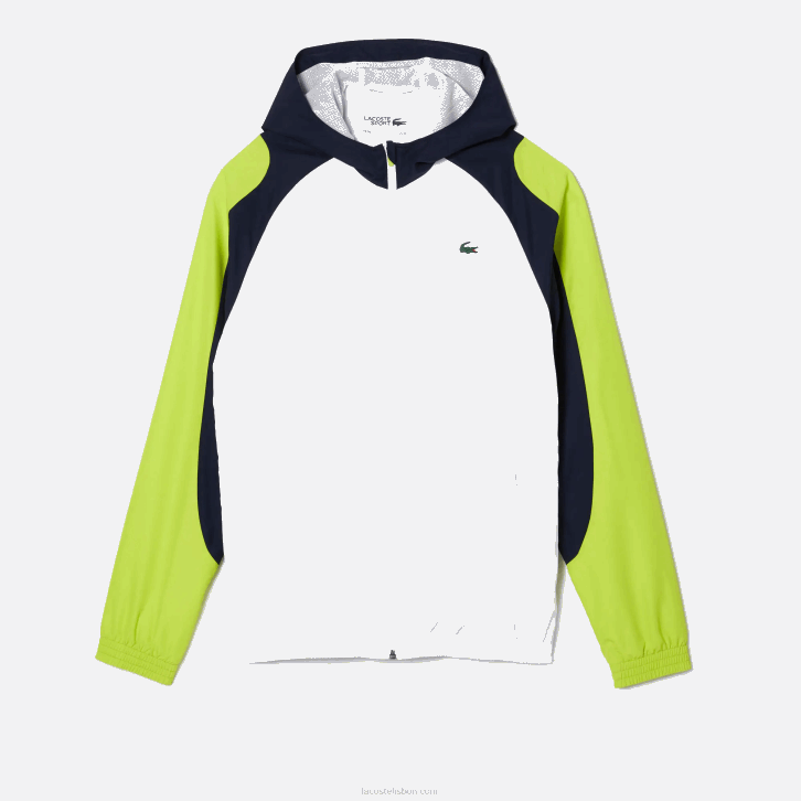 homens Lacoste branco azul marinho amarelo 6f5 jaqueta de tênis color block esportiva 08D01274