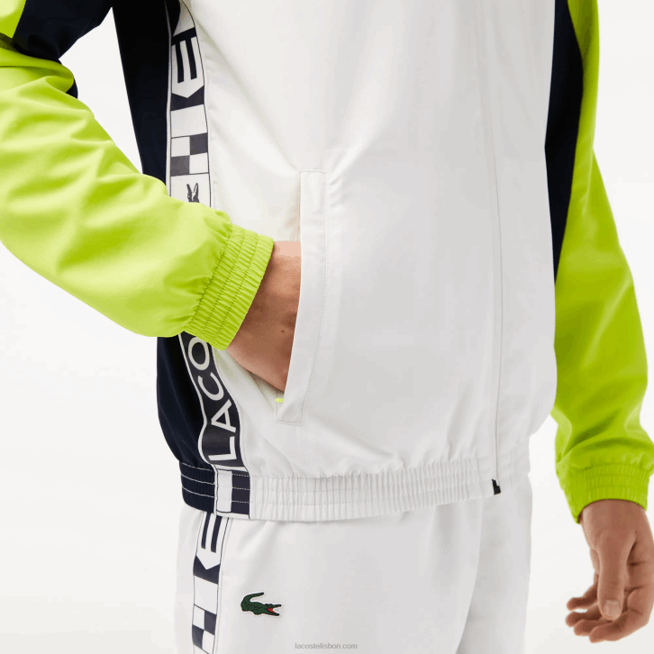 homens Lacoste branco azul marinho amarelo 6f5 jaqueta de tênis color block esportiva 08D01274