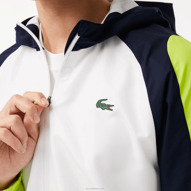 homens Lacoste branco azul marinho amarelo 6f5 jaqueta de tênis color block esportiva 08D01274