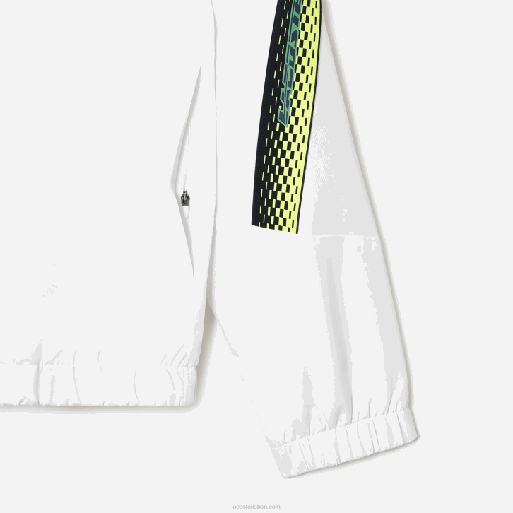 homens Lacoste branco azul marinho amarelo x1i jaqueta de tênis com capuz de poliéster reciclado 08D0381