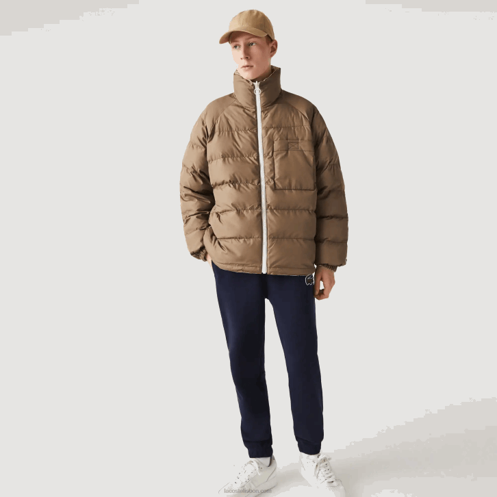 homens Lacoste branco bege 7dx jaqueta reversível repelente de água 08D01225