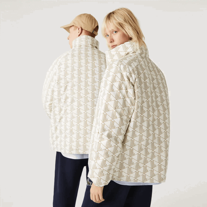 homens Lacoste branco bege 7dx jaqueta reversível repelente de água 08D01225