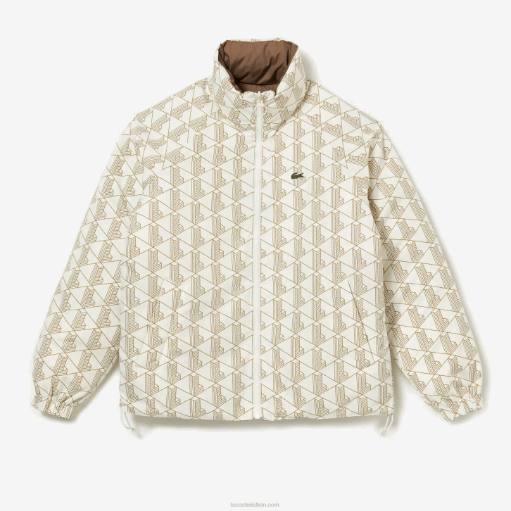 homens Lacoste branco bege 7dx jaqueta reversível repelente de água 08D01225