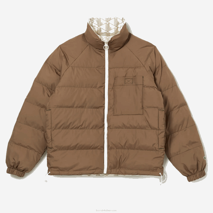 homens Lacoste branco bege 7dx jaqueta reversível repelente de água 08D01225