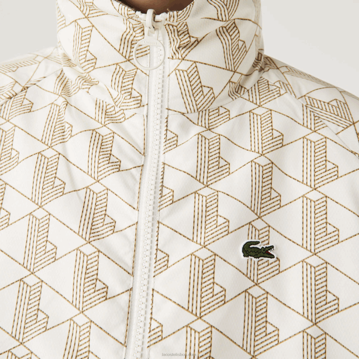 homens Lacoste branco bege 7dx jaqueta reversível repelente de água 08D01225