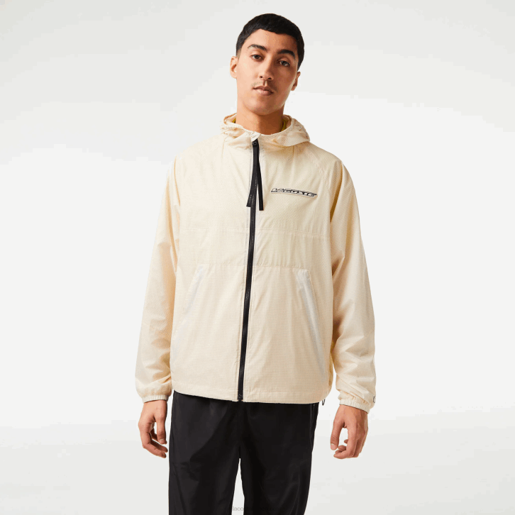homens Lacoste branco preto aj8 casaco curto com capuz 08D0382