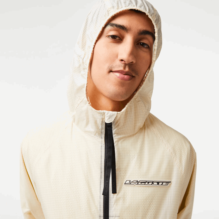 homens Lacoste branco preto aj8 casaco curto com capuz 08D0382
