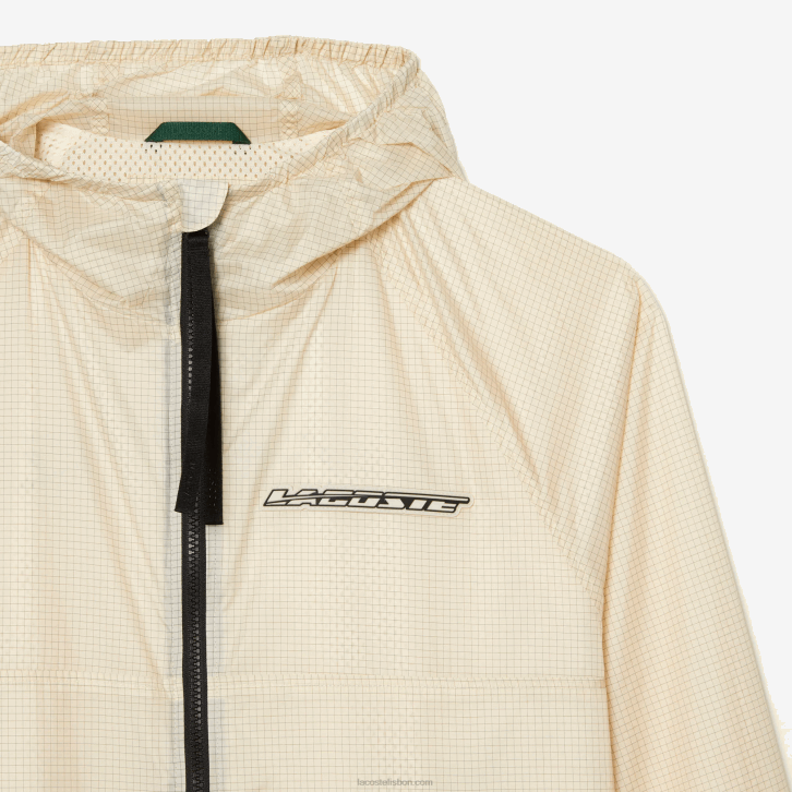 homens Lacoste branco preto aj8 casaco curto com capuz 08D0382