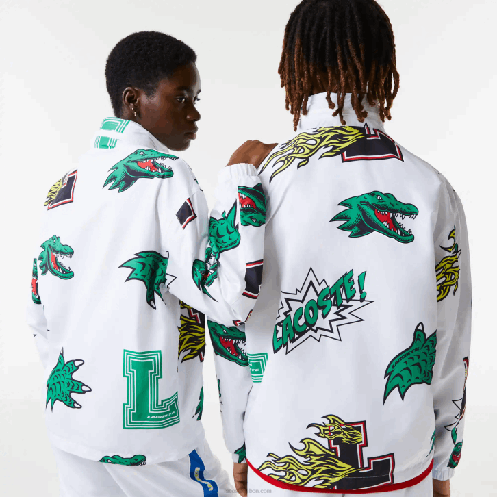 homens Lacoste branco sbh jaqueta de tafetá repelente de água 08D01245