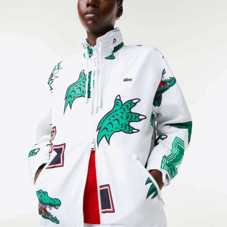 homens Lacoste branco sbh jaqueta de tafetá repelente de água 08D01245