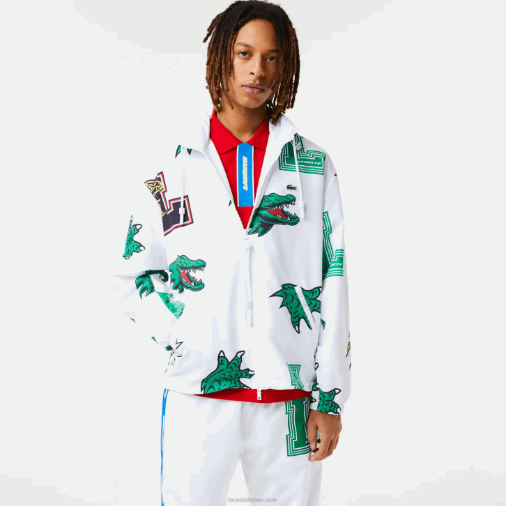 homens Lacoste branco sbh jaqueta de tafetá repelente de água 08D01245