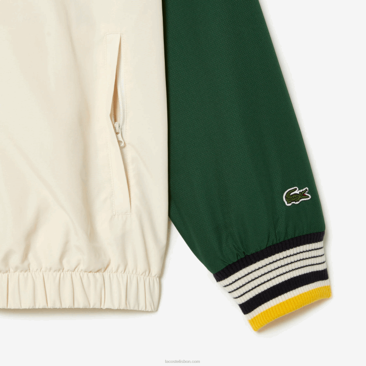 homens Lacoste branco verde pt2 jaqueta de poliéster reciclado 08D0391