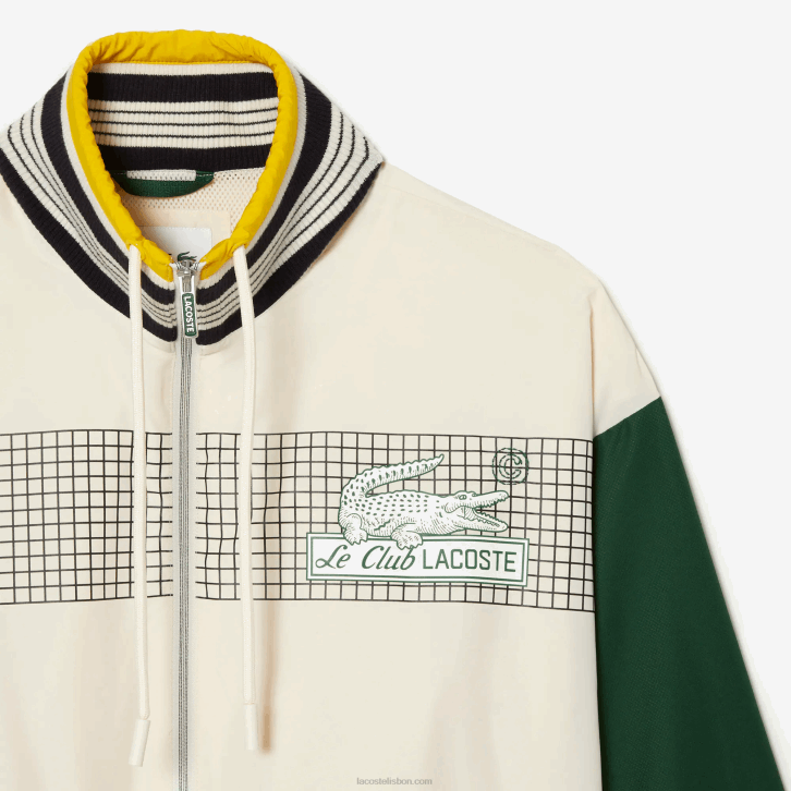 homens Lacoste branco verde pt2 jaqueta de poliéster reciclado 08D0391