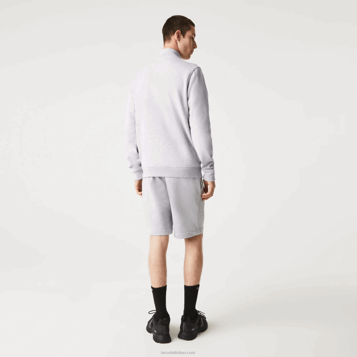homens Lacoste chine cinza cca jaqueta de lã piquê com gola alta com zíper 08D01036