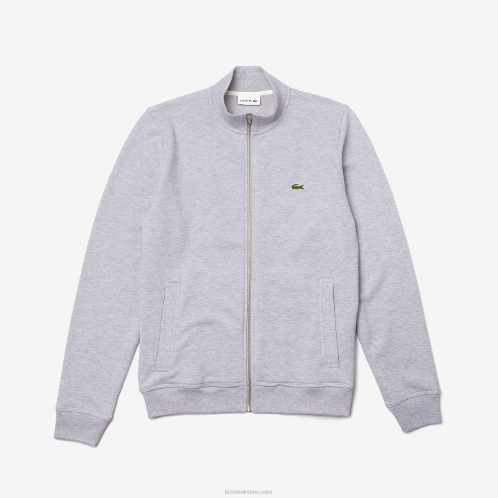 homens Lacoste chine cinza cca jaqueta de lã piquê com gola alta com zíper 08D01036