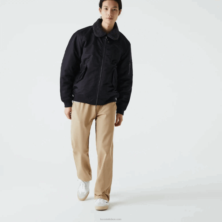 homens Lacoste cinza escuro azul marinho 2t9 Jaqueta bomber com gola sherpa 08D01214