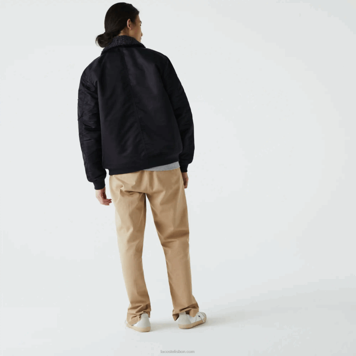 homens Lacoste cinza escuro azul marinho 2t9 Jaqueta bomber com gola sherpa 08D01214