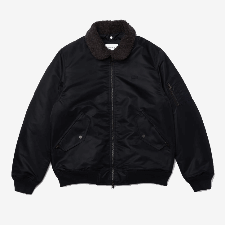 homens Lacoste cinza escuro azul marinho 2t9 Jaqueta bomber com gola sherpa 08D01214