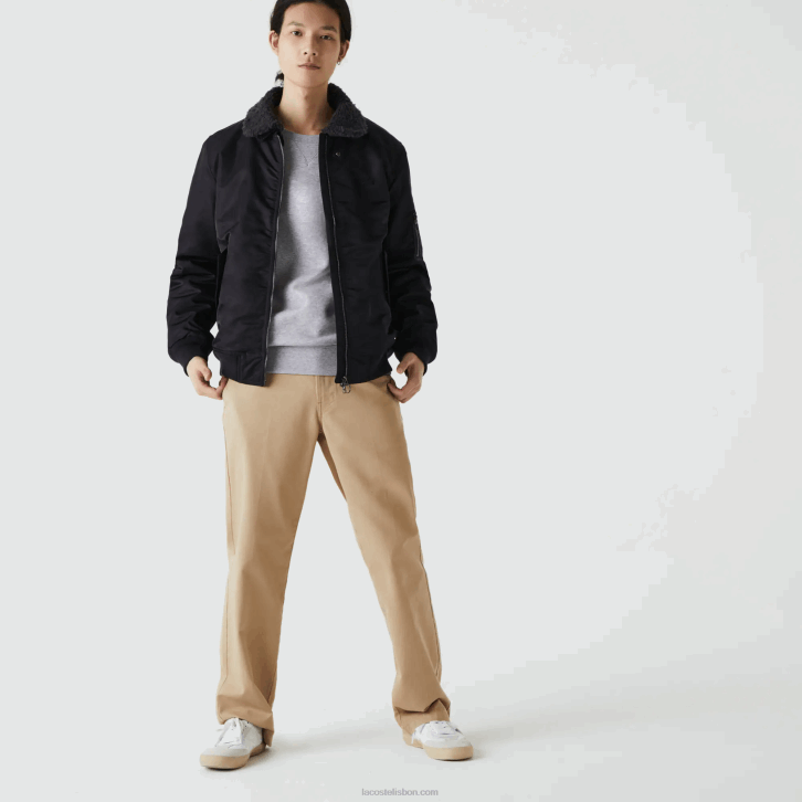 homens Lacoste cinza escuro azul marinho 2t9 Jaqueta bomber com gola sherpa 08D01214