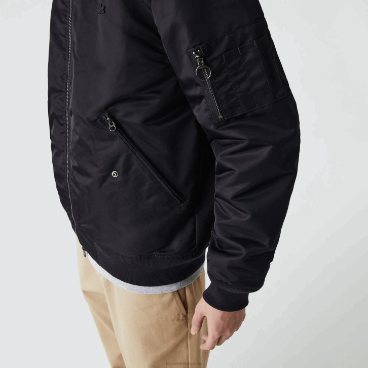 homens Lacoste cinza escuro azul marinho 2t9 Jaqueta bomber com gola sherpa 08D01214