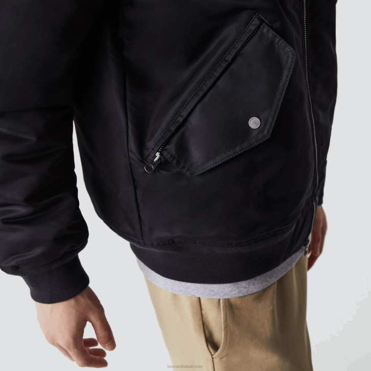 homens Lacoste cinza escuro azul marinho 2t9 Jaqueta bomber com gola sherpa 08D01214
