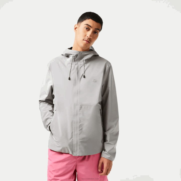 homens Lacoste cinza kzw jaqueta curta impermeável 08D0387
