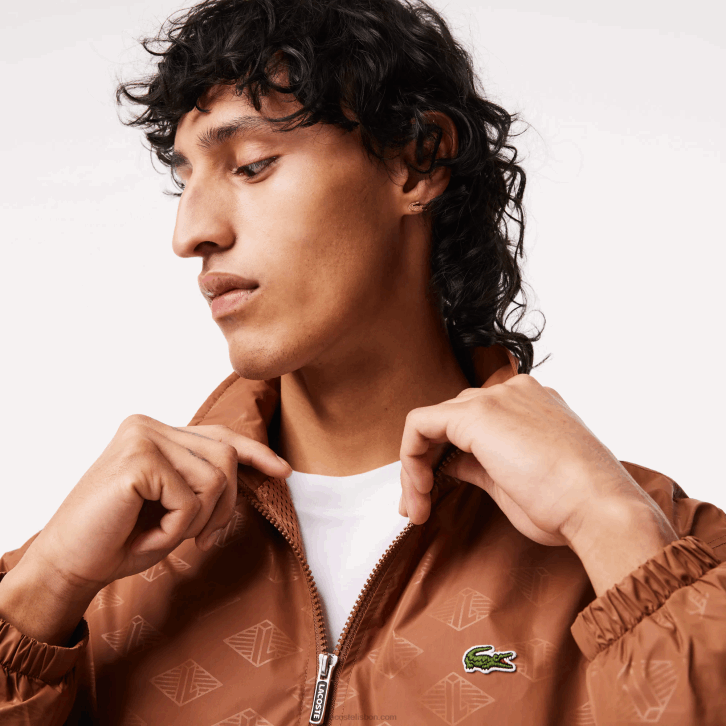 homens Lacoste lfa marrom claro jaqueta com estampa de monograma 08D0378