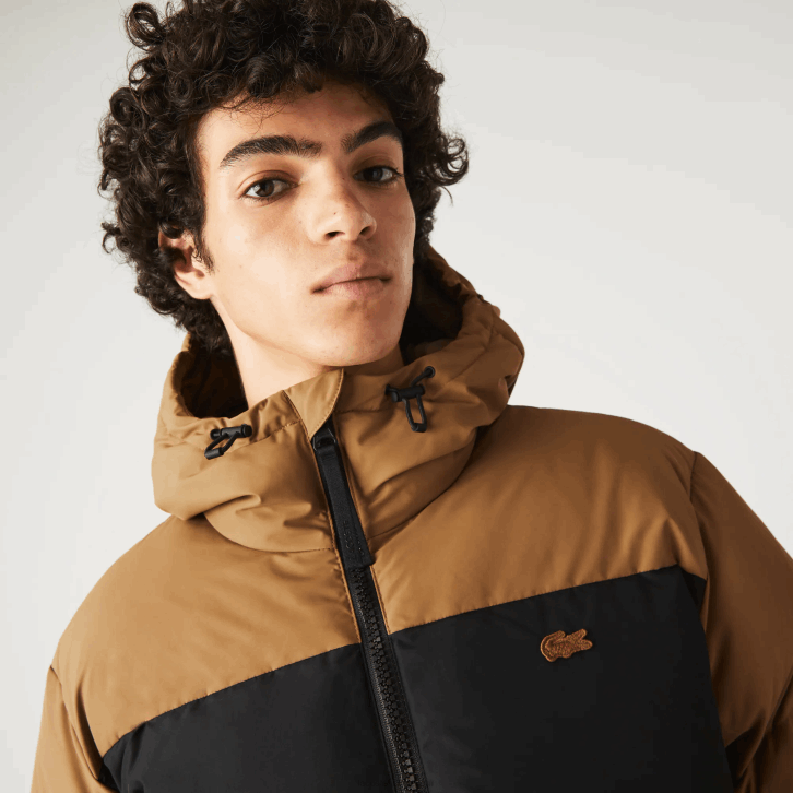 homens Lacoste marrom preto verde tpv Jaqueta acolchoada colorblock repelente de água 08D01227