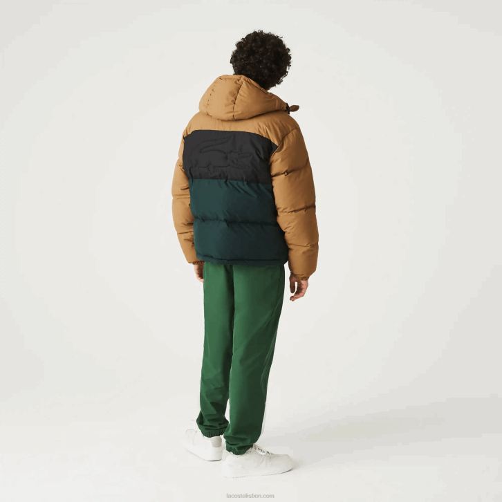 homens Lacoste marrom preto verde tpv Jaqueta acolchoada colorblock repelente de água 08D01227