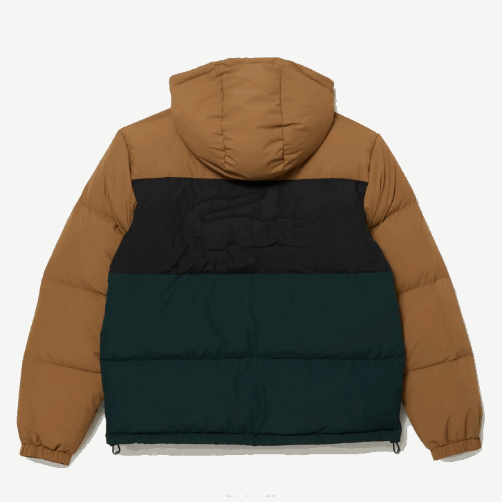 homens Lacoste marrom preto verde tpv Jaqueta acolchoada colorblock repelente de água 08D01227