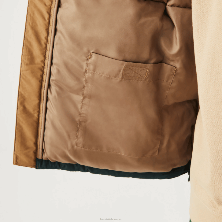 homens Lacoste marrom preto verde tpv Jaqueta acolchoada colorblock repelente de água 08D01227