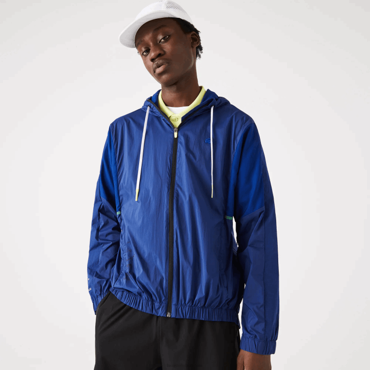 homens Lacoste mq preto azul jaqueta de zíper de náilon embalável esportiva 08D01306