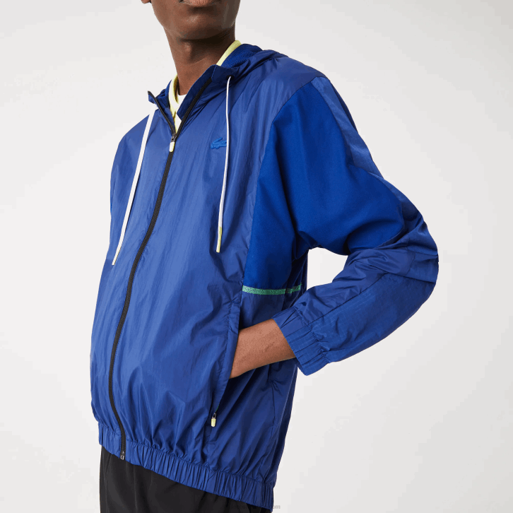 homens Lacoste mq preto azul jaqueta de zíper de náilon embalável esportiva 08D01306