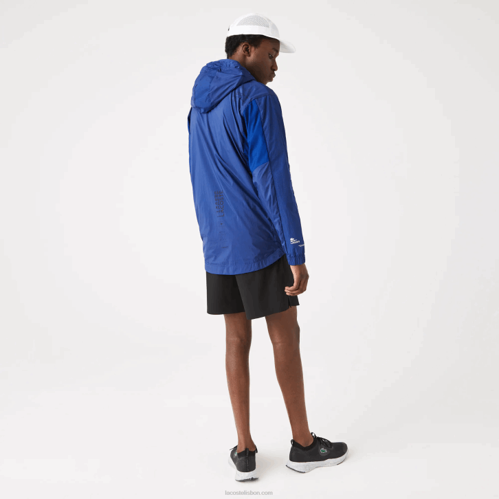 homens Lacoste mq preto azul jaqueta de zíper de náilon embalável esportiva 08D01306