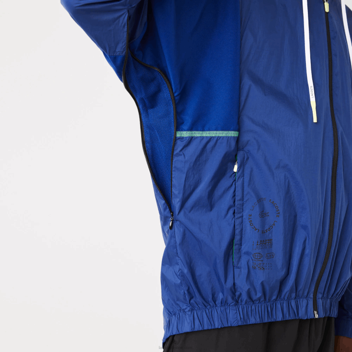 homens Lacoste mq preto azul jaqueta de zíper de náilon embalável esportiva 08D01306