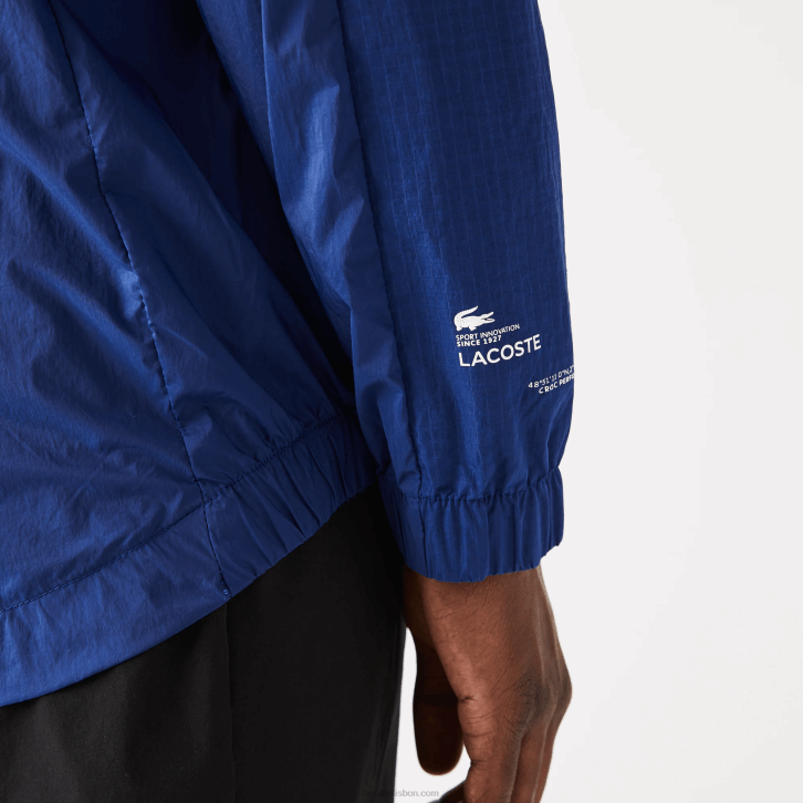 homens Lacoste mq preto azul jaqueta de zíper de náilon embalável esportiva 08D01306