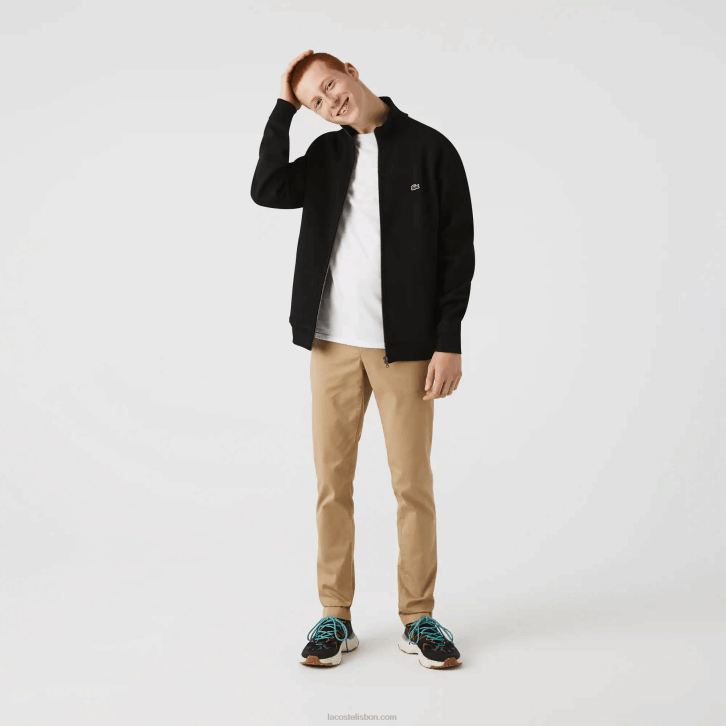 homens Lacoste preto 031 jaqueta de lã piquê com gola alta com zíper 08D01034