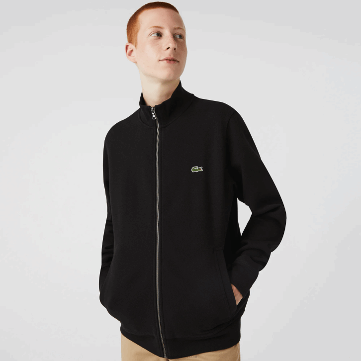 homens Lacoste preto 031 jaqueta de lã piquê com gola alta com zíper 08D01034