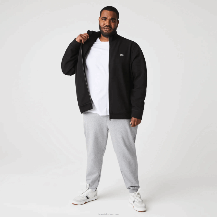 homens Lacoste preto 031 jaqueta de lã piquê com gola alta com zíper 08D01034