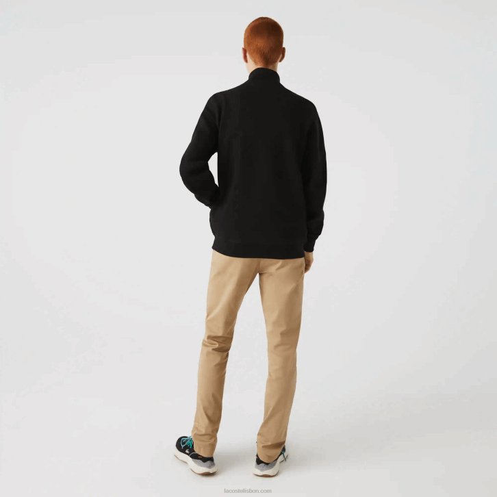 homens Lacoste preto 031 jaqueta de lã piquê com gola alta com zíper 08D01034