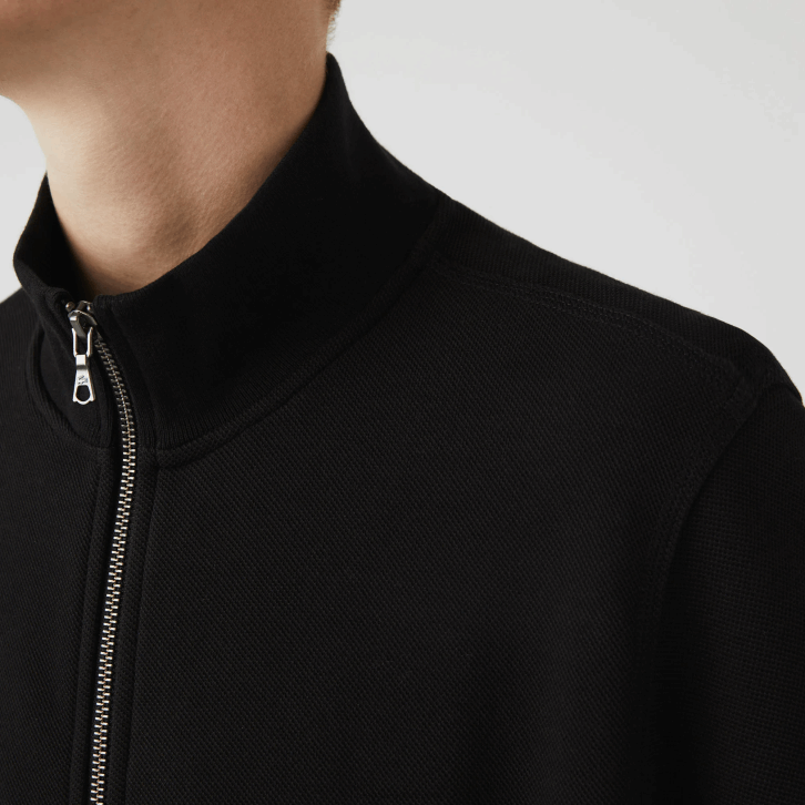 homens Lacoste preto 031 jaqueta de lã piquê com gola alta com zíper 08D01034