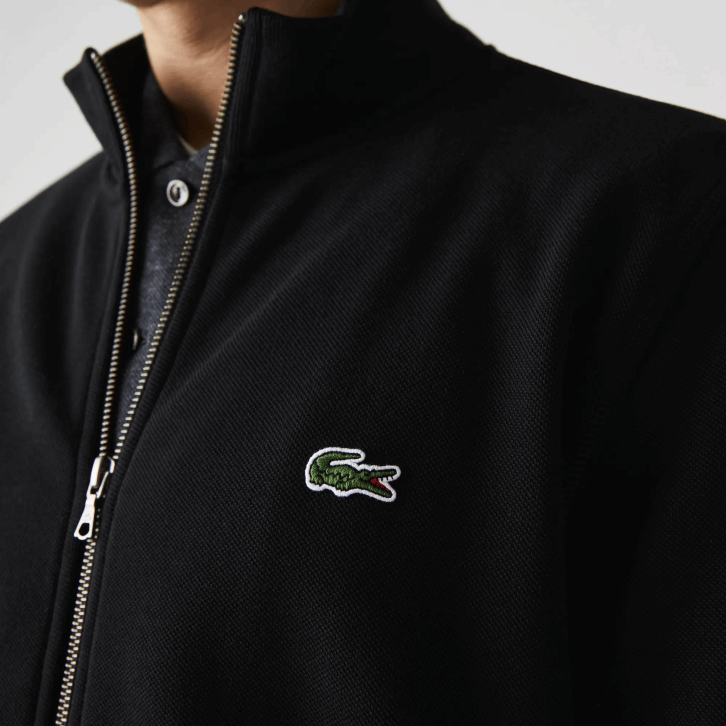 homens Lacoste preto 031 jaqueta de lã piquê com gola alta com zíper 08D01034