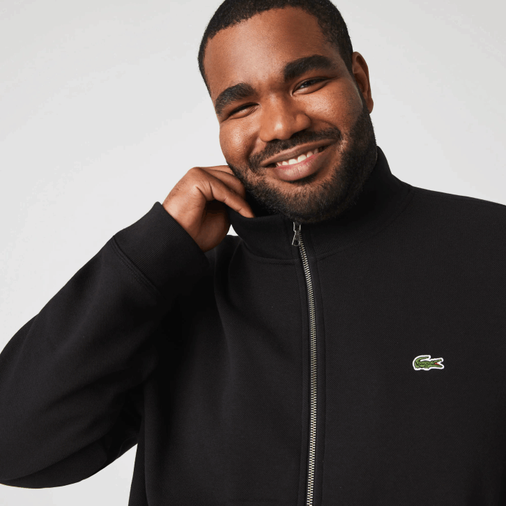 homens Lacoste preto 031 jaqueta de lã piquê com gola alta com zíper 08D01034