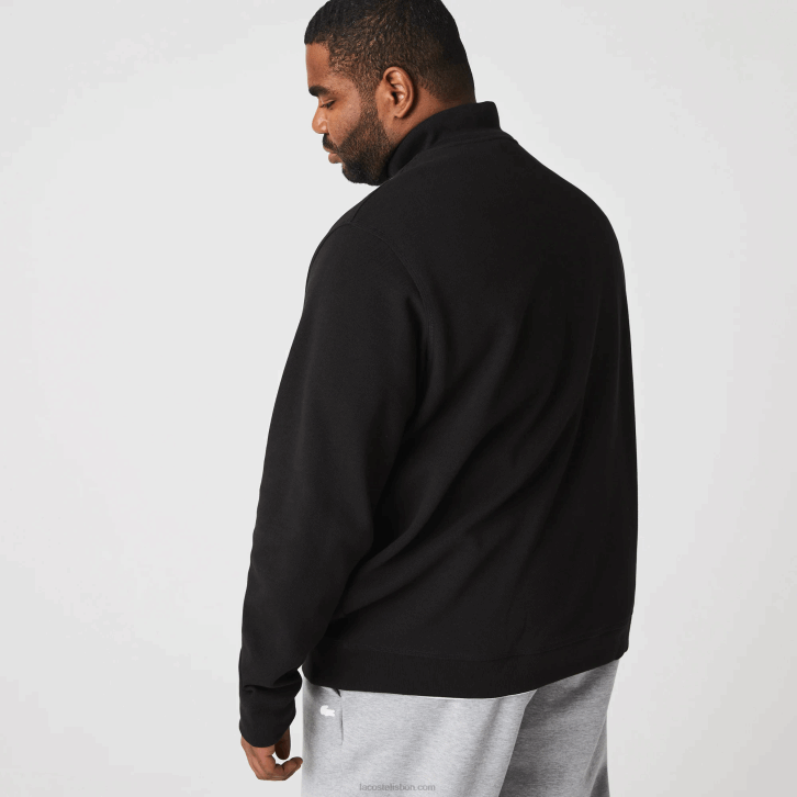 homens Lacoste preto 031 jaqueta de lã piquê com gola alta com zíper 08D01034