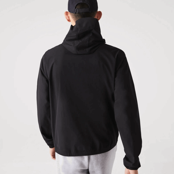 homens Lacoste preto 031 jaqueta leve com capuz e letras 08D01284