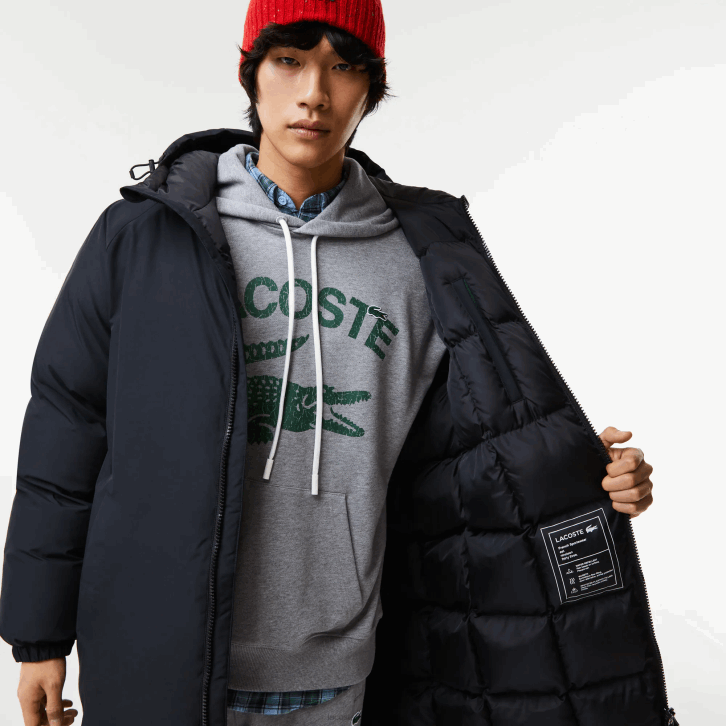 homens Lacoste preto 031 jaqueta longa com inscrição de marca 08D01294